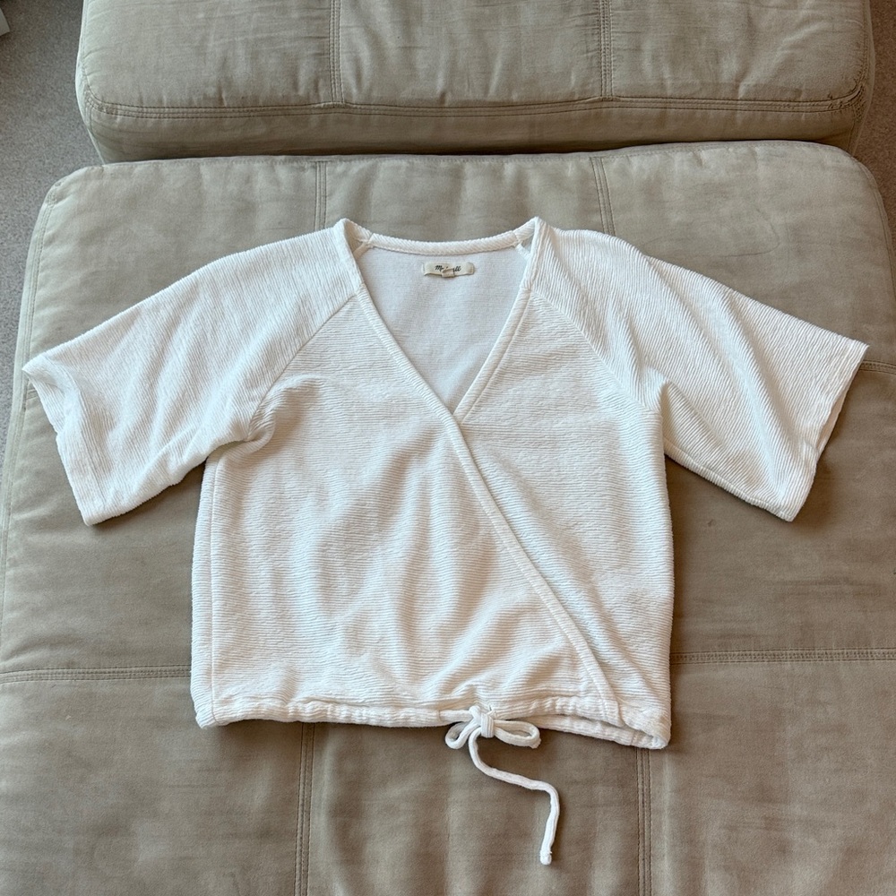 Madewell drapey ottoman jacquard faux-wrap top with a drawstring hem Size S
